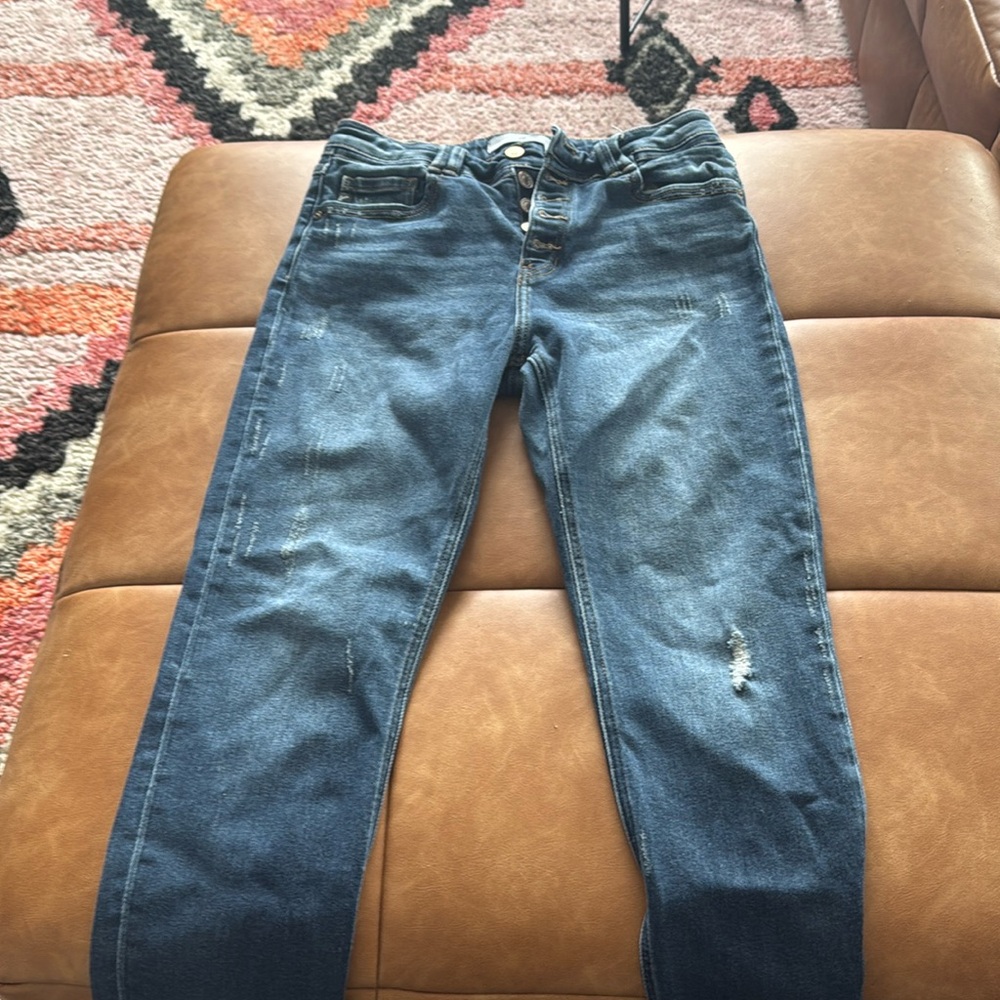 KanCan button-up, distressed skinny jeans